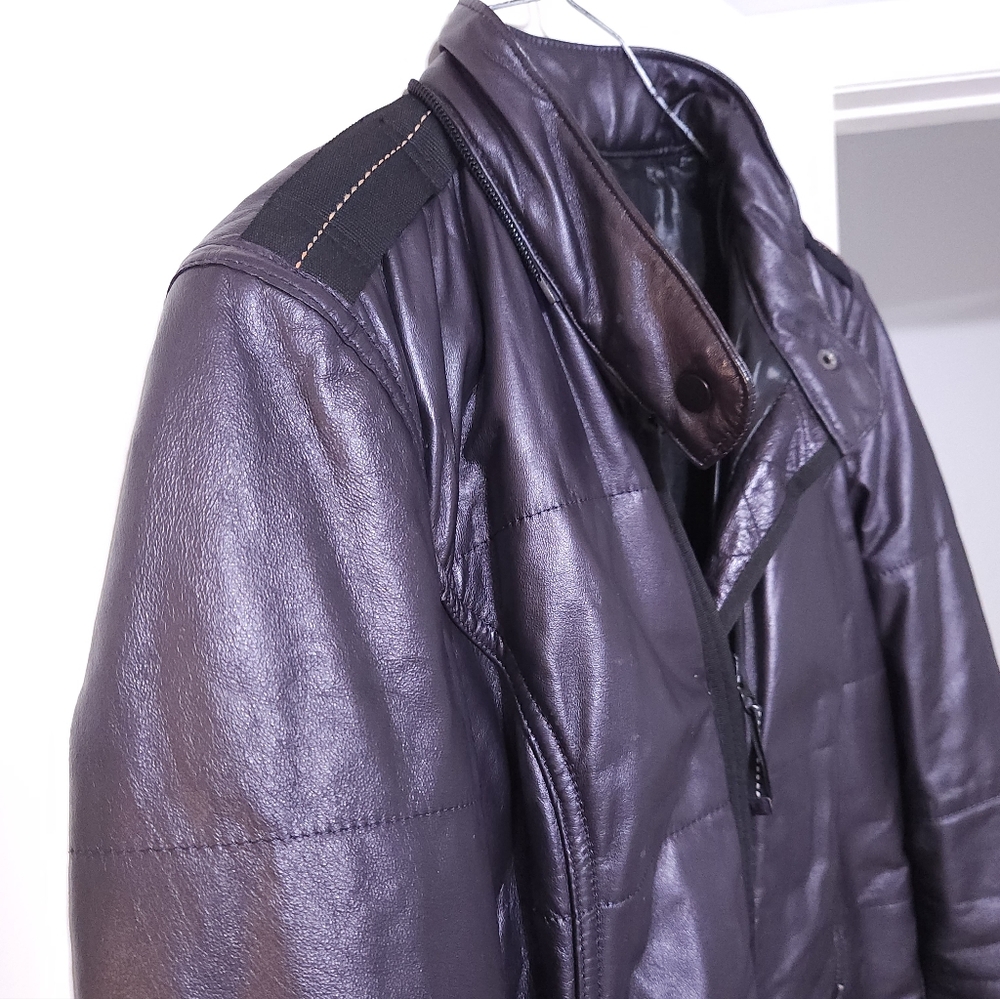 Archival DANIER Plum Longline Leather Moto Winter Rider Coat Side Zips Sz S - Picture 6 of 14